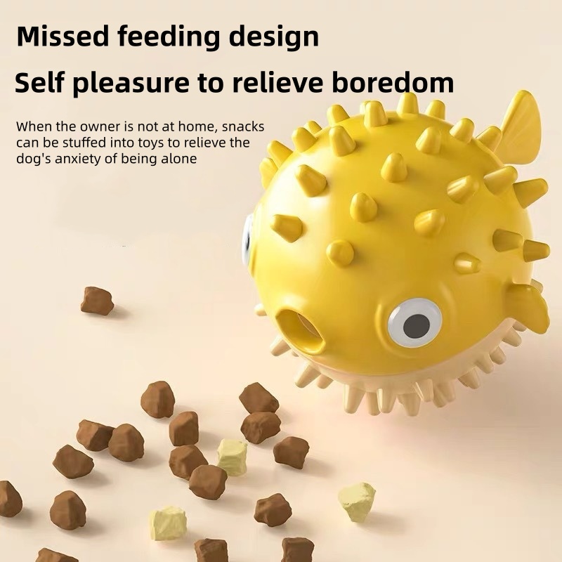 Rubber Treat Dispensing Dog Toy - インタラクティブな跳ねる魚型おやつディスペンサー。犬用おもちゃ。ゆっくりと食べさせるタイプ。知育玩具としても。犬や猫の退屈を解消。ペット用おもちゃ。