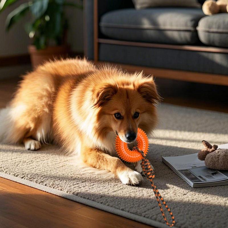 Dog Rope Toy Aggressive Chewers - 犬のためのきしむおもちゃスパイキーリング咀嚼用積極的な咀嚼不滅の犬のおもちゃ子犬の歯が生える退屈を和らげるためのロープ付き