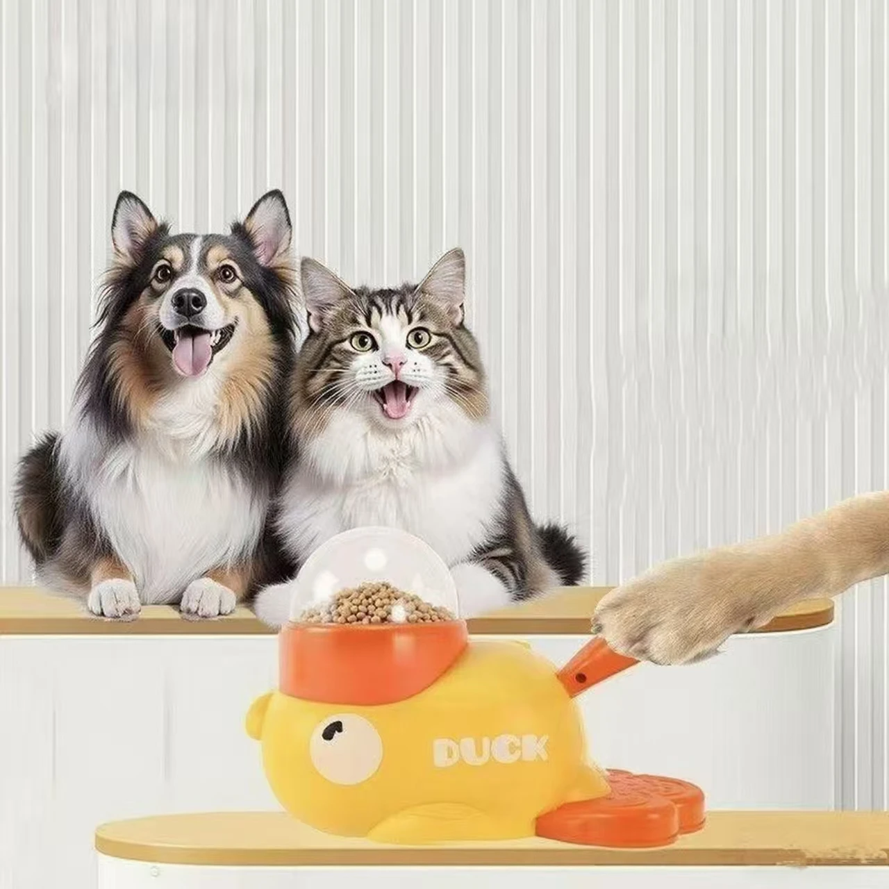 Dog Puzzle Feeder Toy - 黄色いアヒル型インタラクティブ猫用おやつディスペンサー、耐久性のあるプラスチック製トレーニング犬用おもちゃ、パズル型スローフィーダー、犬用エンターテイメントトイ
