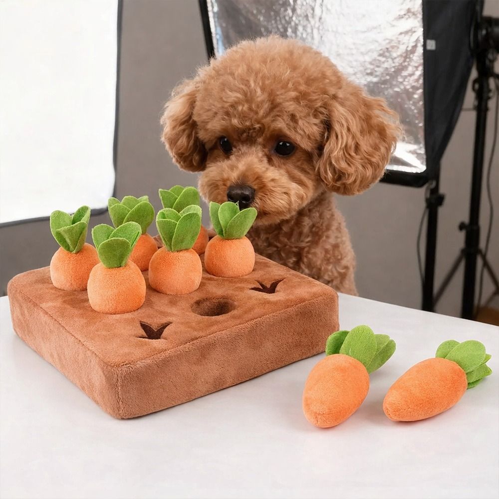Dog Puzzle Feeder Toy - ストレス解消用キャロットスナッフルマット、取り外し可能なキャロット、インタラクティブな餌やり、早食い防止、知育玩具