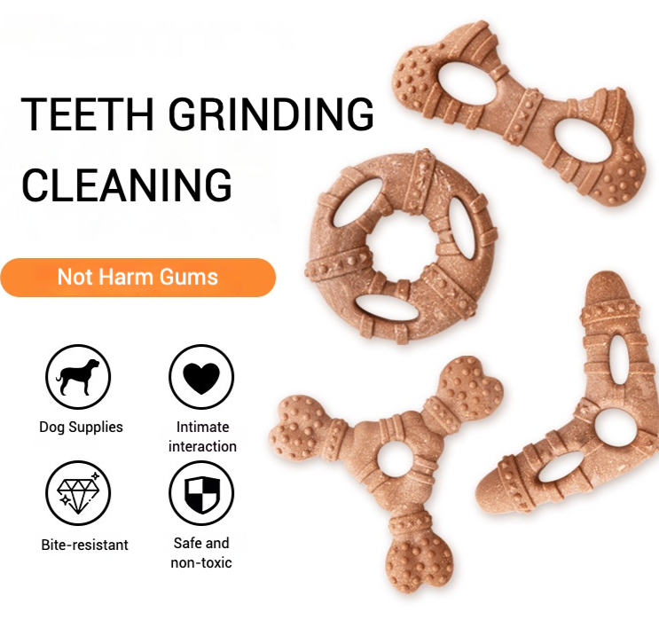 Teeth Cleaning Dog Chew Bone - 模造骨臼歯型犬用おもちゃ、耐久性のある木粉入り噛む棒、子犬や中型犬の歯のクリーニングと歯茎の健康に安全で無毒