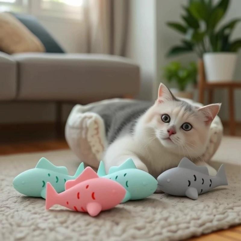 Rubber Treat Dispensing Dog Toy - 猫と犬が一緒に遊べるおもちゃ。魚の形をした、噛みつきに強いゴム製の噛むおもちゃ。歯のケアにもなり、ペットが喜んで食べ物を隠し取ることができます。 ﻿