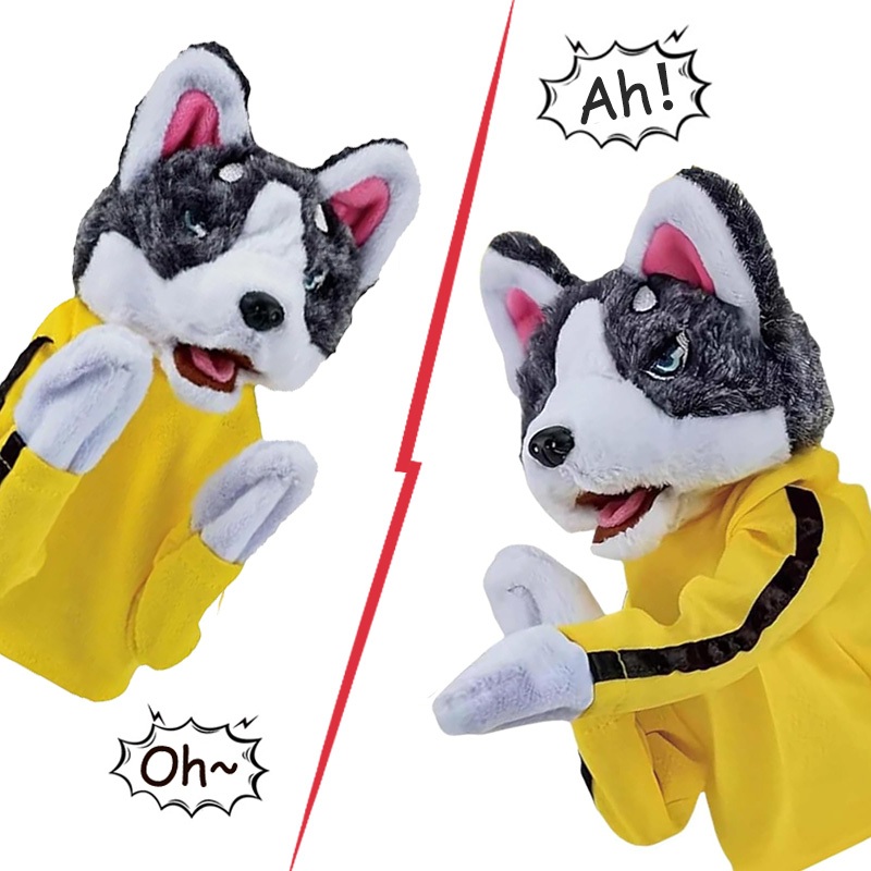 Interactive Squeaky Plush Dog Toy - 子供カンフーハスキー手袋おもちゃ戦闘犬ボクシングハンドパペットハンドフィンガーぬいぐるみインタラクティブバトル 1 2 プレーヤーゲームパーティー