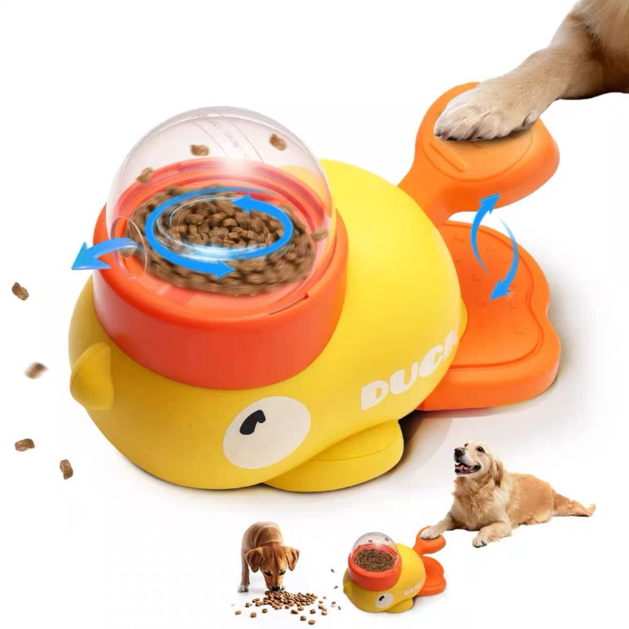 Dog Puzzle Feeder Toy - 2-in-1インタラクティブドッグトイペット自動フードトリートディスペンサー漫画アヒルデザインスローフードペットスナックフィーダー犬のトレーニング用