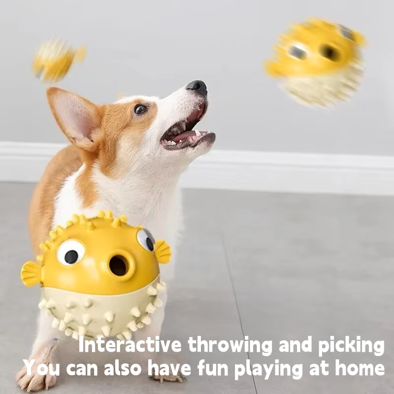 インタラクティブな跳ねる魚型おやつディスペンサー。犬用おもち - Rubber Treat Dispensing Dog Toy のレビューと価格