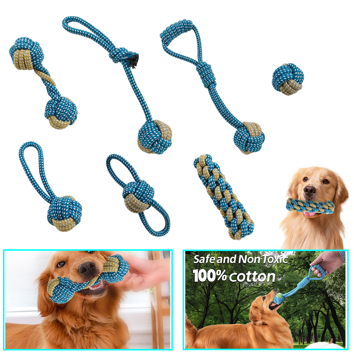 新しい7個入りペット用犬子犬用ダブルノット噛むおもちゃ、歯の - Teeth Cleaning Dog Chew Bone のレビューと価格
