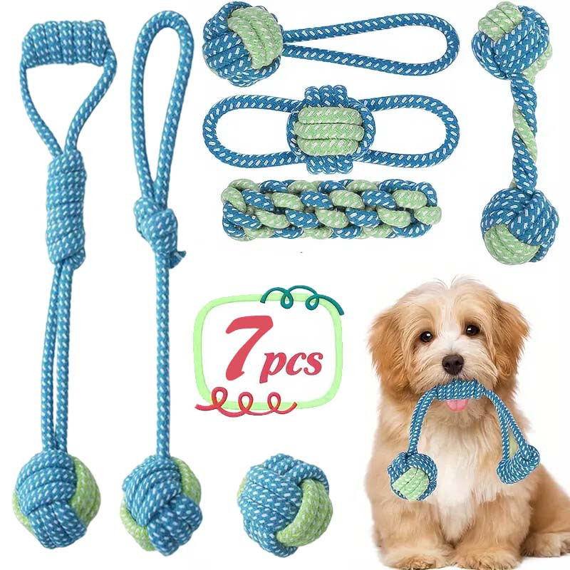 7個入りインタラクティブノットトイ耐久性トレーニングセット、 - Dog Rope Toy Aggressive Chewers のレビューと価格